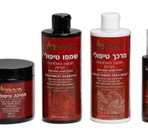 ארגניה מארז לשיער פגום מאוד - שמפו ומרכך 450 מ״ל, מסכה 500 מ"ל וסרום 100 מ"ל המועשרים בחומצה היאלורונית וקרטין